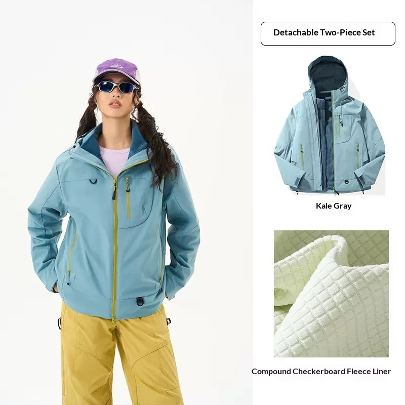 Custom Unisex Plus Size 3 1 Soft Shell Outdoor Jacket Waterproof Windproof Fleece Inner Hooded Hiking Ski Coat Winter Detachable