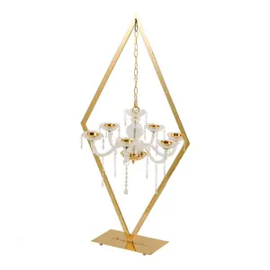 XA 120 cm Venda imperdível candelabros votivos de vidro cristal transparente com 10 braços para peças centrais de mesa de casamento