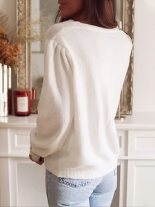 Kardigan Rajut Wanita Elegan Gaya Prancis 2026 Chic Boutique, Kerah V, Hiasan Renda, Berbulu, Kancing Depan, Lengan Panjang, Sweater Lembut untuk Musim Gugur - Product Image 5