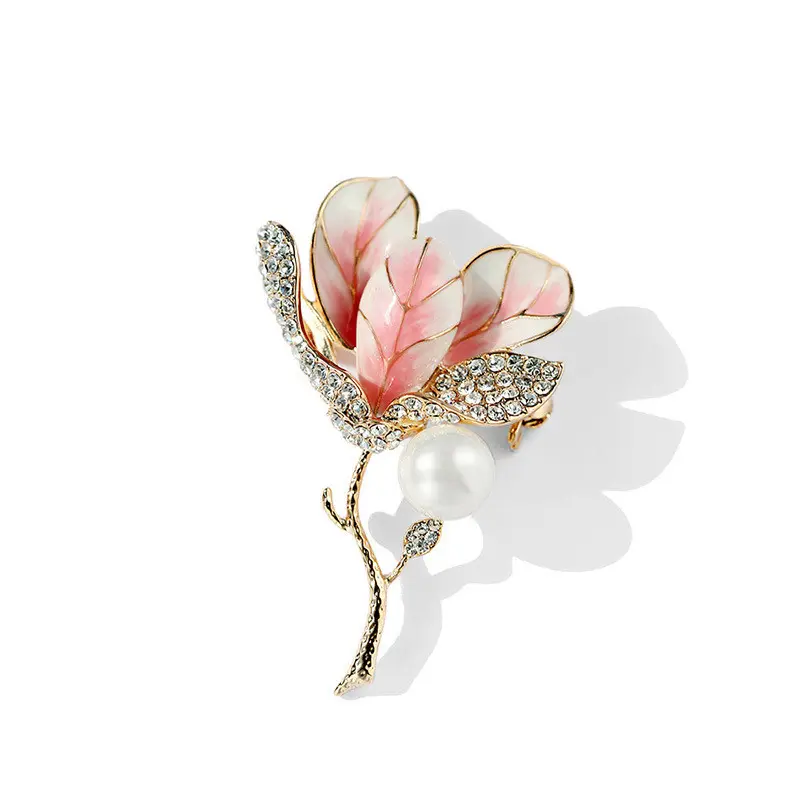 Broche pour vêtements de luxe en métal, avec fleurs, décoration en strass, broches en perles, cristal, tulipe, pour femmes, bijoux, 5 pièces