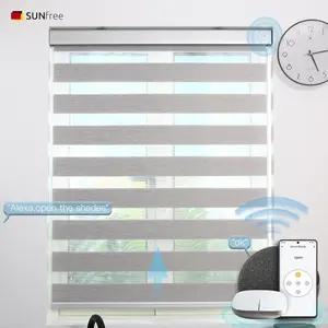 Smart Wifi Tuya Alexa Controlled Zebra Shades Panel Solar Motorized Zebra Cortain Blinds Persianas Enrollables De Cebra