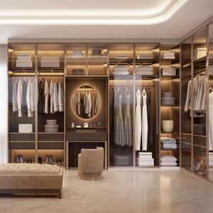 High-end Glass Door and Wooden Wardrobe Black Glass Wardrobe With Led Light Walk in Closet - Product Image 6