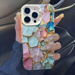 Cover per Cellulare in TPU PC con Stampa Motivo Pietra Colorata e Placcatura Argento per <span class=keywords><strong>iPhone</strong></span> 11 12 13 14 15 16 17 18 Pro Max - Product Image 4
