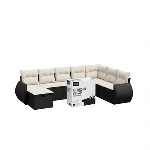 Ensemble de canapés de jardin noir et crème, meubles d'extérieur en rotin avec coussins en mousse haute densité, design contemporain, imperméable - Product Image 1