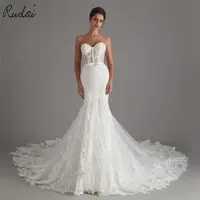 Ruolai QW01380 Милое Свадебное платье без рукавов с аппликацией русалки с поясом Свадебное платье