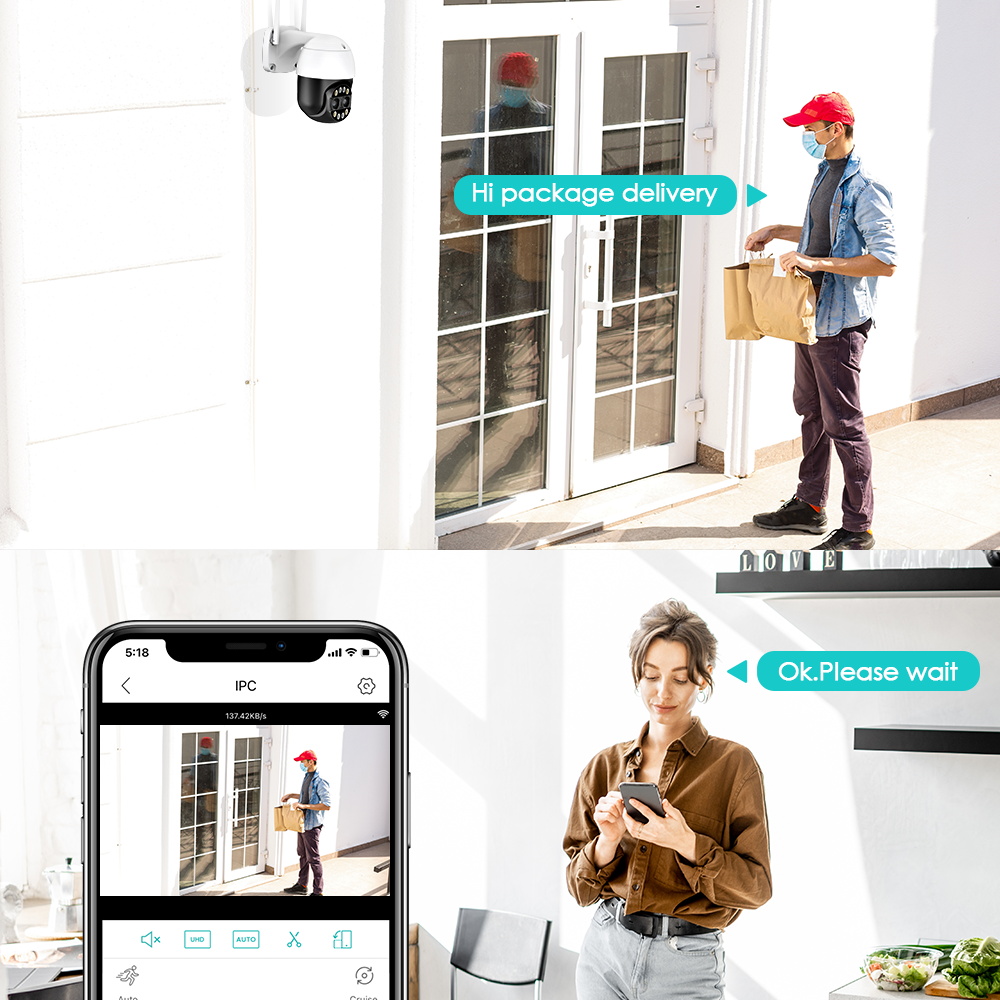 BESDER 4MP+4MP Dual Lens Wireless PTZ Camera Smart Home Colorful Night Vision Waterproof 8X CCTV Camera