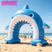 Arche gonflable en forme de bouche de requin, adorable portillon gonflable bleu en forme de requin pour le carnaval d'été, facile à ranger