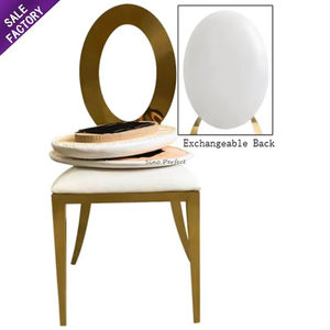 Sillas de Diseño Simple con Respaldo Ovalado Alto, Estructura de Acero Inoxidable de Lujo y Decoración de Tela para Eventos y Bodas - Product Image 2