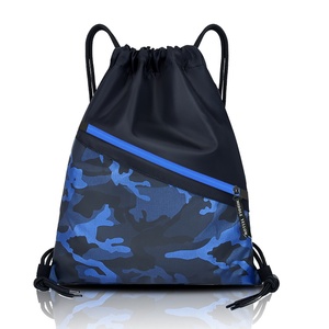 Sac à dos de sport en nylon réutilisable personnalisable avec cordon de serrage, sac de transport en polyester uni avec logo, pliable pour cadeau promotionnel - Product Image 1