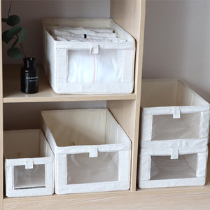 Clothing Organizer Canvas <b>Storage</b> <b>Box</b> Rectangle Solid Color <b>Drawer</b> Style For Wardrobe Closet Organization - Product Image 1
