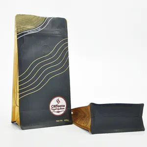 Packaging Bag With Valve Custom Printed Black Side Gusset Pouch Zip Lock With Valve Flat Block Bottom Coffee Packaging Bag