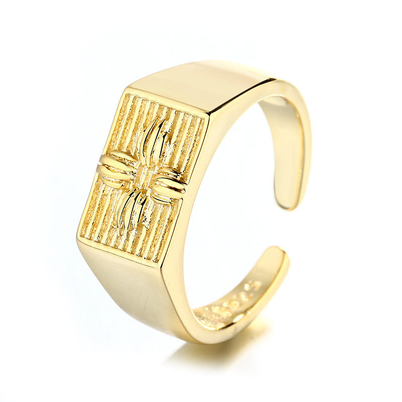 Rainbowking European and American 925 Silver Cross Open Ring Retro