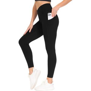 FOXA Leggings de yoga de cintura alta para mujer con bolsillos, pantalones deportivos con control de abdomen, color negro - Product Image 1