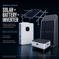 Kit solaire résidentiel complet pour la maison comprenant des modules, un onduleur mural, une batterie et un support de montage au sol
