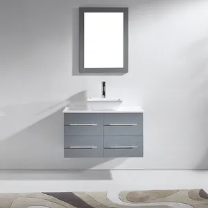 深灰色涂漆实木浴室家具壁挂式单盆浴室柜带镜子梳妆台