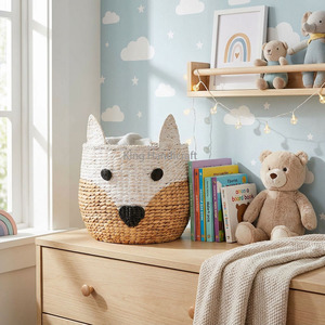 New Arrival White Arctic <b>Fox</b> Woven Floor Storage Bin Water Hyacinth Storage Baskets for Kid Room from Vietnam Cheap Price - Product Image 5