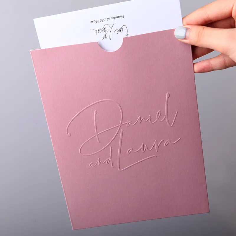 Custom Logo Embossed Pink Paper Business Envelope For Card Packaging