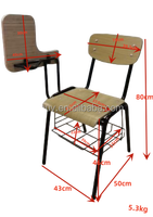 Chaise de formation pour étudiants avec tablette d'écriture et panier à livres, chaise d'école pour salle de classe