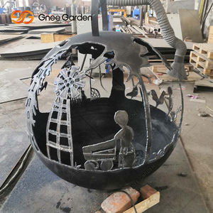 Pozo de fuego de acero Corten para interior/exterior creativo con diseño de esfera rústica Características de jardín para calefacción de combustible de carbón y leña - Product Image 4