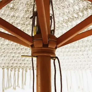 パラソル傘タッセルビーチ傘大型手作り折りたたみコットンロープ織りキャノピーサン木製ポールマクラメフリンジ付き