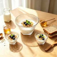 Ensemble de 7 bols de service modernes en verre côtelé transparent, décoratifs pour fruits et salades, pour la table de cuisine et la présentation à la salle à manger