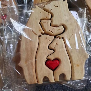Puzzle d'art en bois personnalisé-Décoration de maison, cadeau de souvenir de famille, puzzle de famille d'ours - Product Image 4