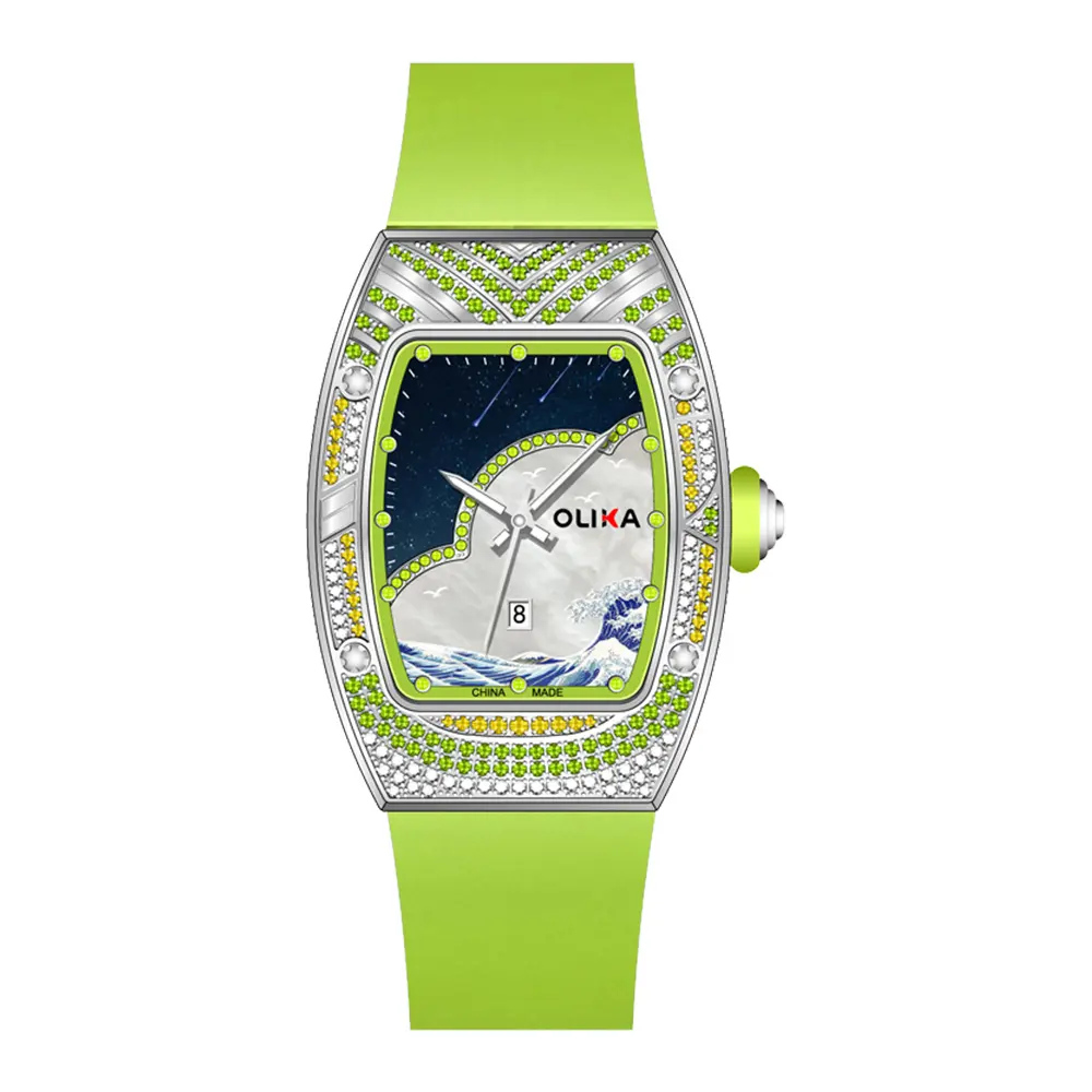 Montre en diamant personnalisée de luxe Montres à quartz mode pour femmes avec bracelet en silicone et cadran rectangle