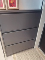 Meuble à chaussures ultra-fin à ouverture inversée, avec rangement métallique multicouche, idéal pour les entrées de couloirs et les dortoirs d'hôtels.