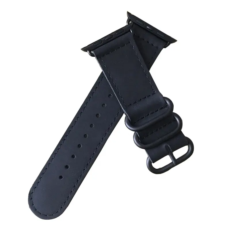 quality for man vintage quick-release custom black soft comfortable leather wrist zulu band for apple watch 38 42 40 44 41 45mm