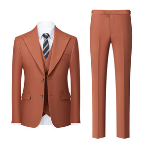 Tecido elástico Tangerina Único Breasted <span class=keywords><strong>Slim</strong></span> <span class=keywords><strong>Fit</strong></span> Lapela Peaked Terno de 3 peças masculino formal