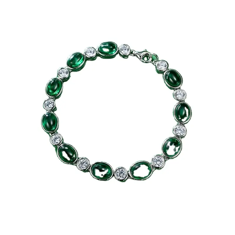 New 925 silver simulation daily classic live broadcast popular emerald chalcedony bracelet