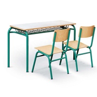 Ensemble de bureau et chaise d'école empilable en bois ancien pour étudiants, double place, fabriqué en Chine, pour salle de classe