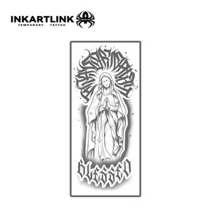 INKARTLINK Autocollant de tatouage Vierge Marie, lettrage bénit, halo gothique, esthétique religieuse, à base de plantes, 15 jours, fournitures en gros - Product Image 3