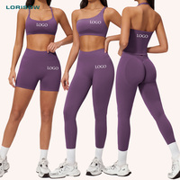LORISOW Soutien-gorge de sport et leggings de yoga personnalisés pour femmes, avec logo, dos en V, en Spandex/Nylon, sans coutures, grandes tailles, vêtements de fitness