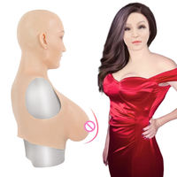 Masque de tête en silicone intégral pour homme à femme, taille D E, visage féminin avec seins, costume de cosplay pour Halloween, fête costumée, déguisement
