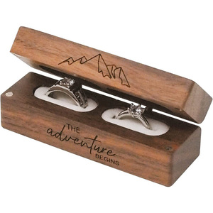 Wholesale Carved Flip Top Wooden Rustic Rectangular Jewelry Storage Box Vintage Wedding Double Ring Box