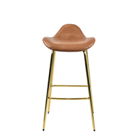 Tabouret de bar moderne en similicuir tressé avec assise en forme de coquille, pieds en métal doré poli et repose-pieds, pour la maison, la cuisine ou le comptoir de bar