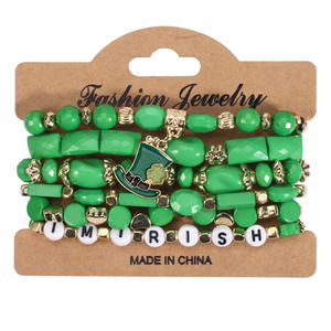 Pulseras de cuentas verdes con letras, joyería de moda, elásticas, multicapa, unisex, hechas en China - Product Image 5