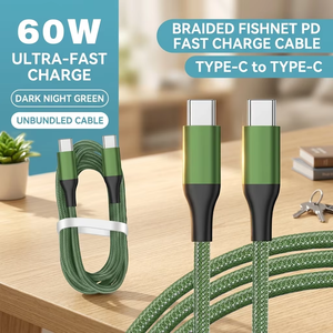 Câble USB-C vers USB-C tressé en nylon 60W pour charge rapide PD et transfert <span class=keywords><strong>de</strong></span> données, 1m, 2m, 3m, pour appareils intelligents, tablettes et ordinateurs portables professionnels - Vente en gros - Product Image 4