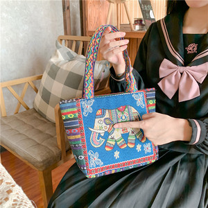 Bolsa de Mano Casual de Lona de Algodón <span class=keywords><strong>con</strong></span> Bordado Geométrico de Animales (Elefante, Búho) Estilo Étnico para Mujeres y Niñas - Product Image 3