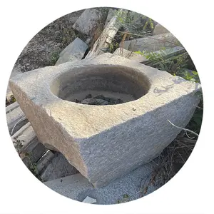 Japanese Garden Natural Granite Old Stone Hand Chiseled Pig Troughs Planter Bowl For Sale