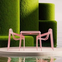 Ensemble de chaises pliantes en métal et table à thé en fer, 3 pièces, durables et modernes, finition résistante aux UV, pour hôtel, école, cour