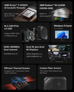 Mini PC Minisforum HX99G 11 9 6900HX Radeon 6650M DDR5 32GB 1TB SSD USB4 8K Computadora de Escritorio para Juegos HX99G Última Generación - Product Image 3
