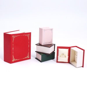 Caja de joyería de lujo vintage, mini caja de joyería con forma de libro para anillos y colgantes, pequeña caja de almacenamiento roja, caja de joyería de viaje - Product Image 2