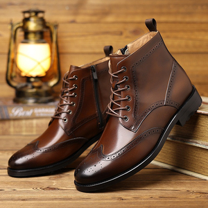 Bottes <span class=keywords><strong>Martin</strong></span> habillées à lacets en cuir pleine fleur pour hommes, à talon bas, style brogue, idéales pour le bureau, les rendez-vous et la mode urbaine – Grande Vente - Product Image 2