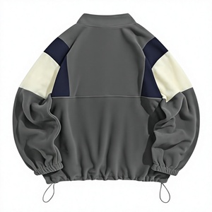 Sudadera de Forro Polar para Hombre, Estilo Retro con Paneles en Contraste, Cierre de Cremallera de Cuarto, Corte Holgado, Cálida, Informal, para Invierno, con Bolsillo Canguro - Product Image 2