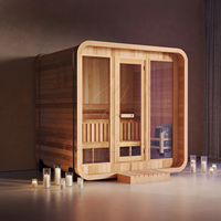 Hachillspa Modern 6 Personen Würfel Massivholz Sauna im Freien 9KW Power Vollglas Frontfenster LED-Leuchten enthalten traditionelle Sauna