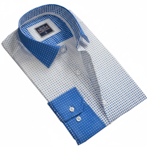 Chemise Homme Bleue à Pois 100% Coton Grande Taille Style Formel - Product Image 2