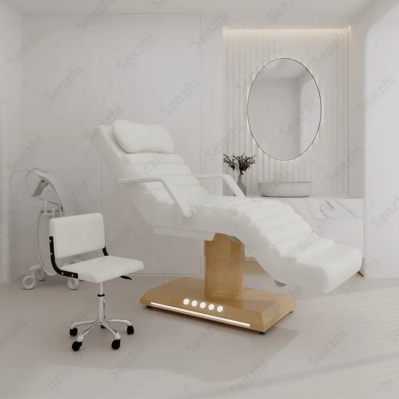 Luxe Elektrisch Wimperbed Vergulde Basis Met Voetbediening 3 Motoren Schoonheidsmassagebed Met Led-Lamp Voor Schoonheidssalon