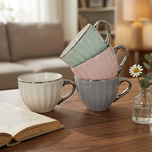 Juego de Tazas de Café de Porcelana de Lujo con Esmalte Sólido Personalizado y Borde Plateado, Apto para Lavavajillas y Microondas, Caja de Regalo Incluida - Product Image 1